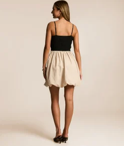 Willow & Root Smocked Bubble Mini Dress Black Cream Online