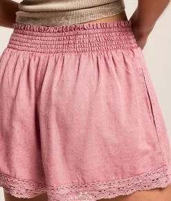 Bottoms|Shorts | Angie Smocked Lace Trim Short Pink