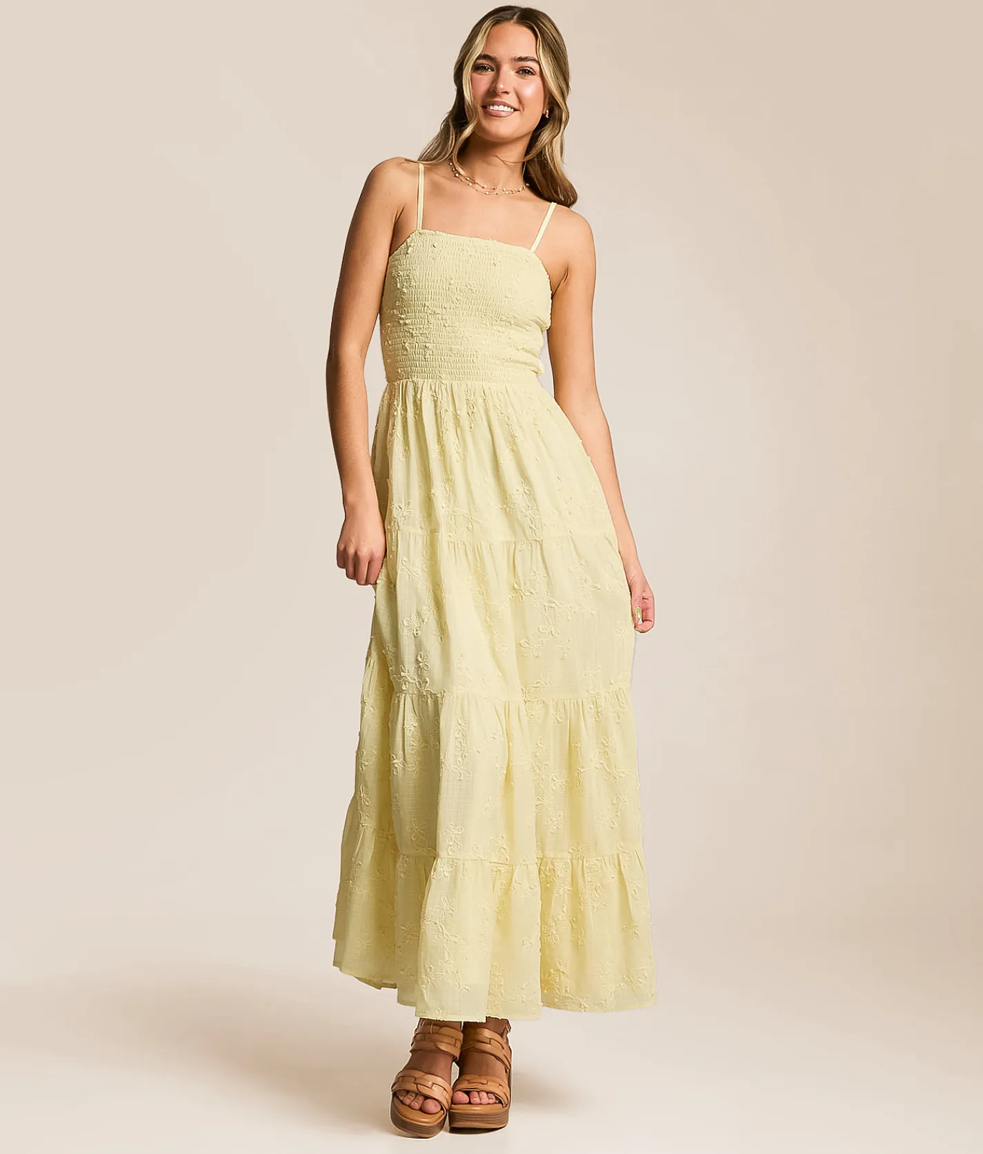 Dresses | Willow & Root Smocked Midi Dress Pale Yellow