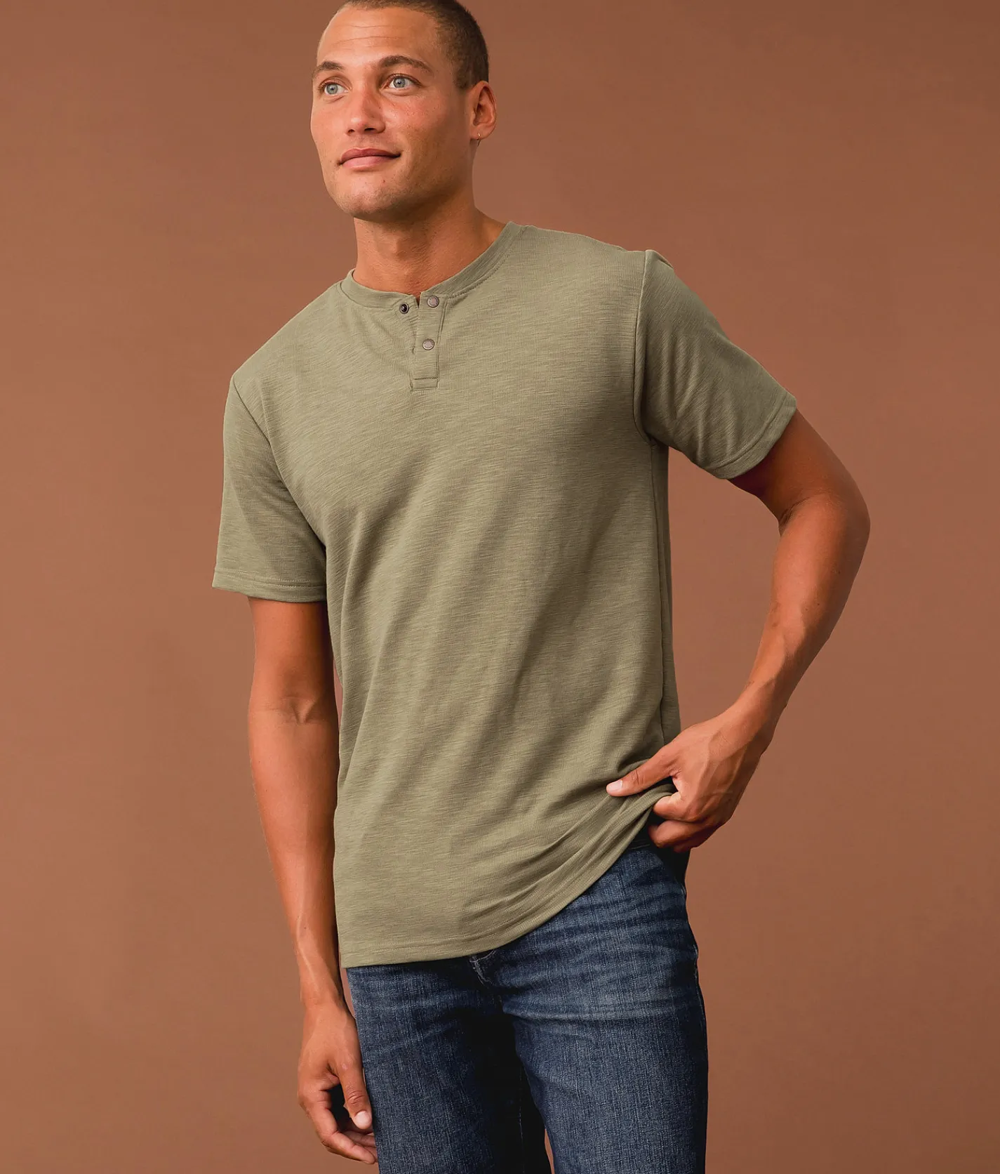 Tops | Outpost Makers Snap Henley Vetiver