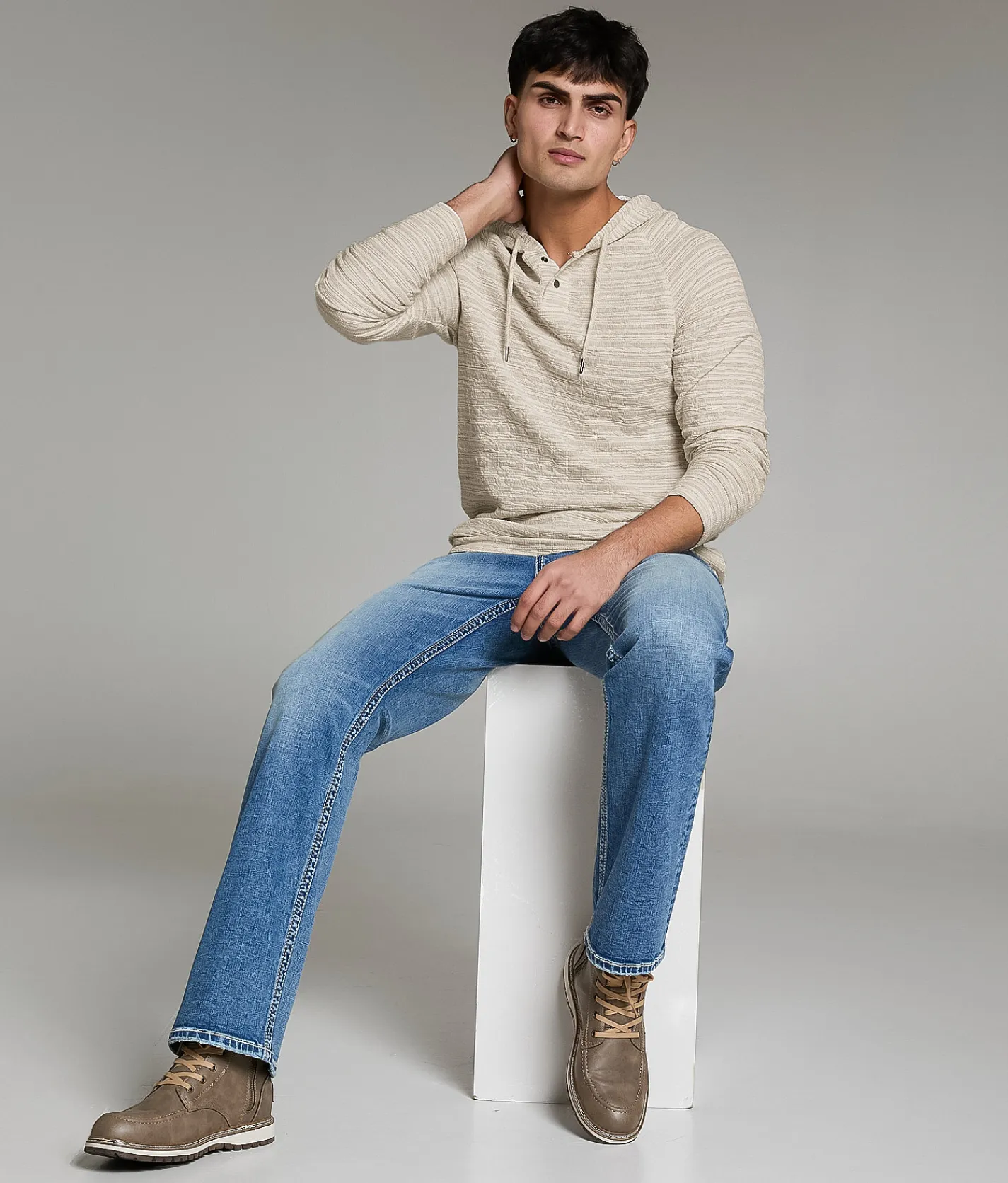 BKE Snap Henley Hoodie Cream Discount