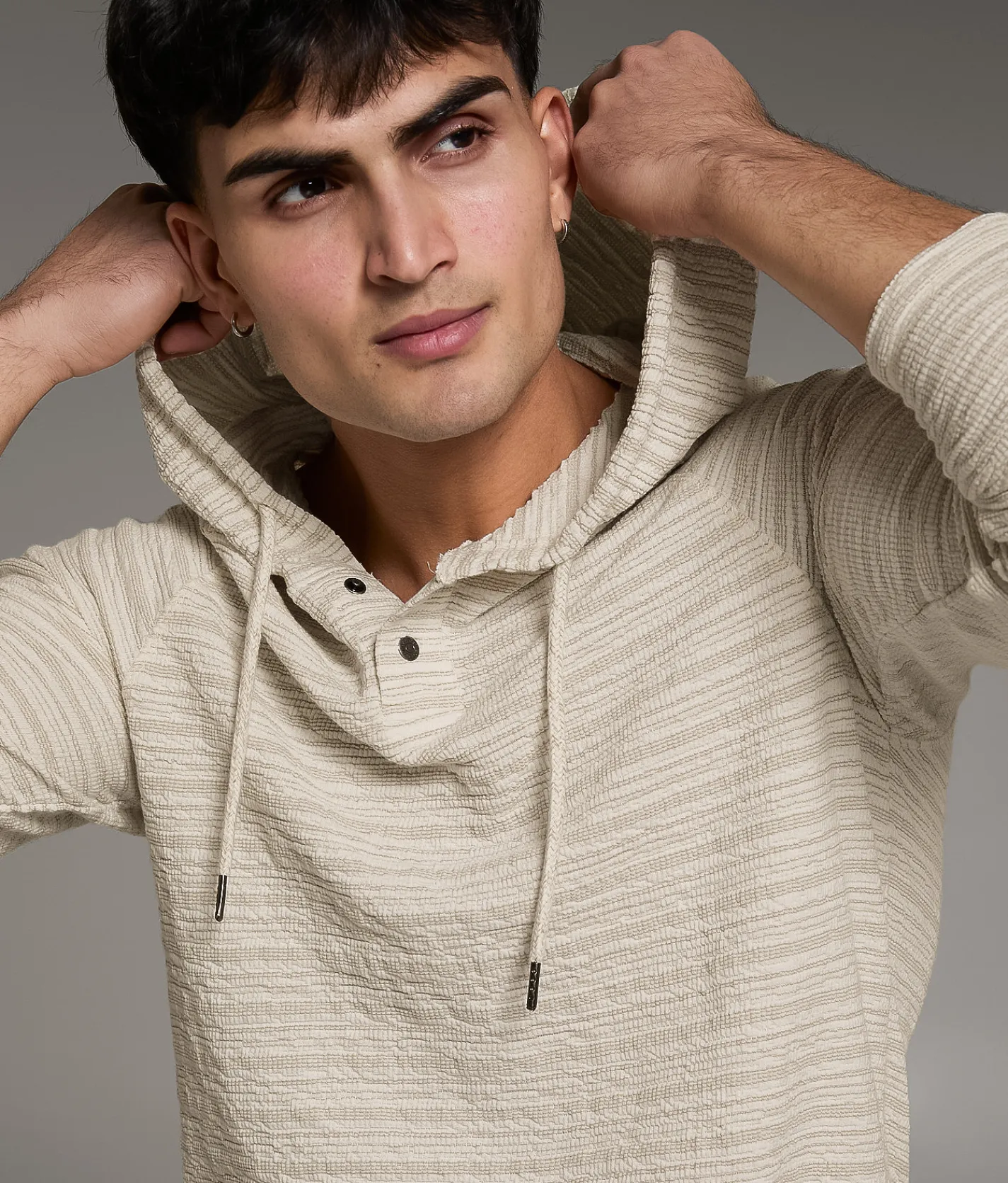 BKE Snap Henley Hoodie Cream Discount
