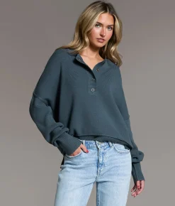 Tops | BKE Snap Henley Sweater Dark Slate