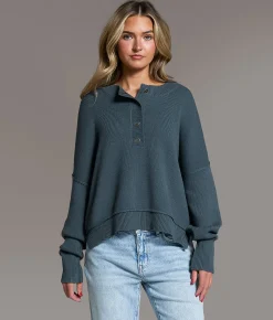 Tops | BKE Snap Henley Sweater Dark Slate