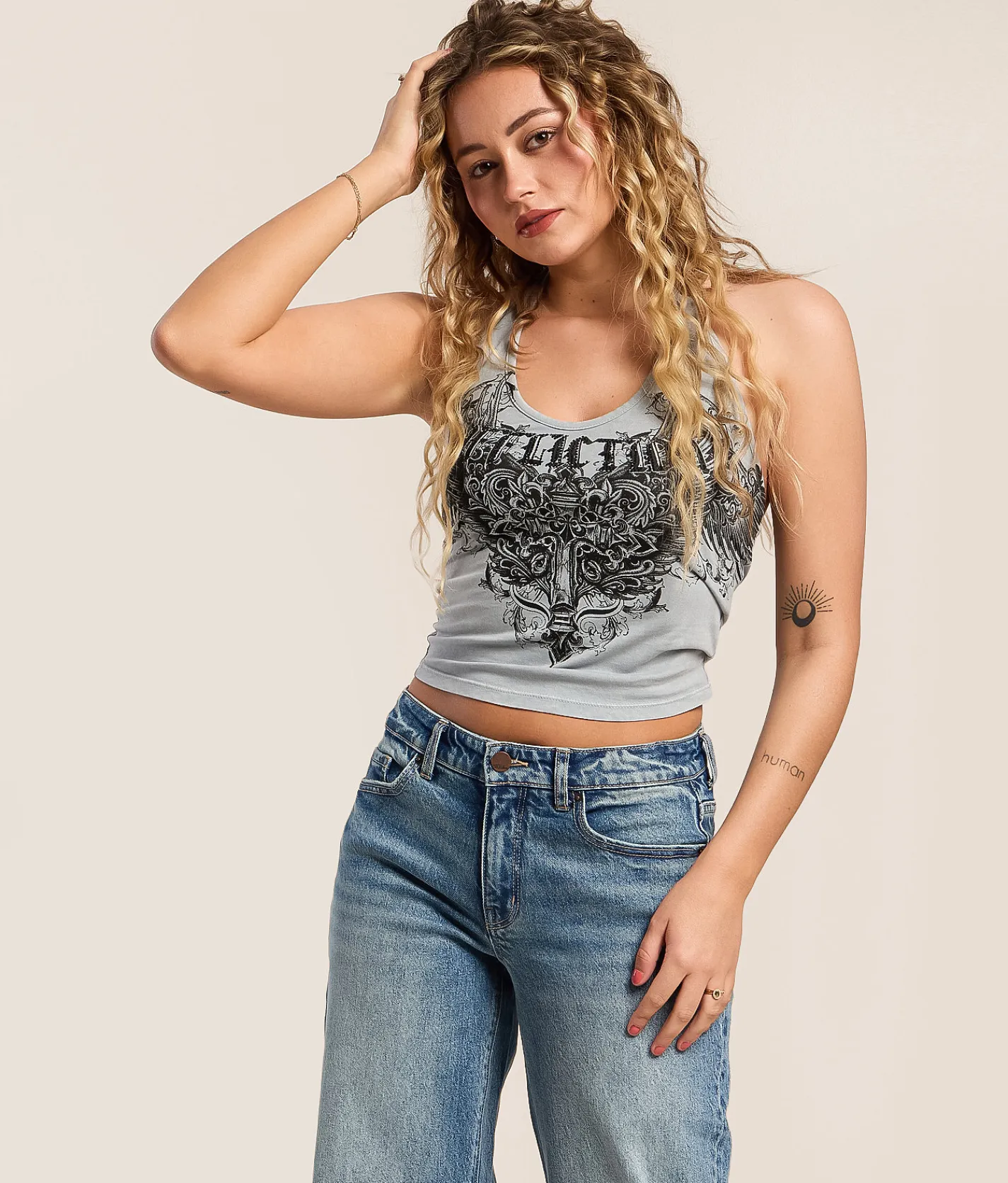 Affliction Sodality Halter Tank Top Silver Grey Lava Wash New