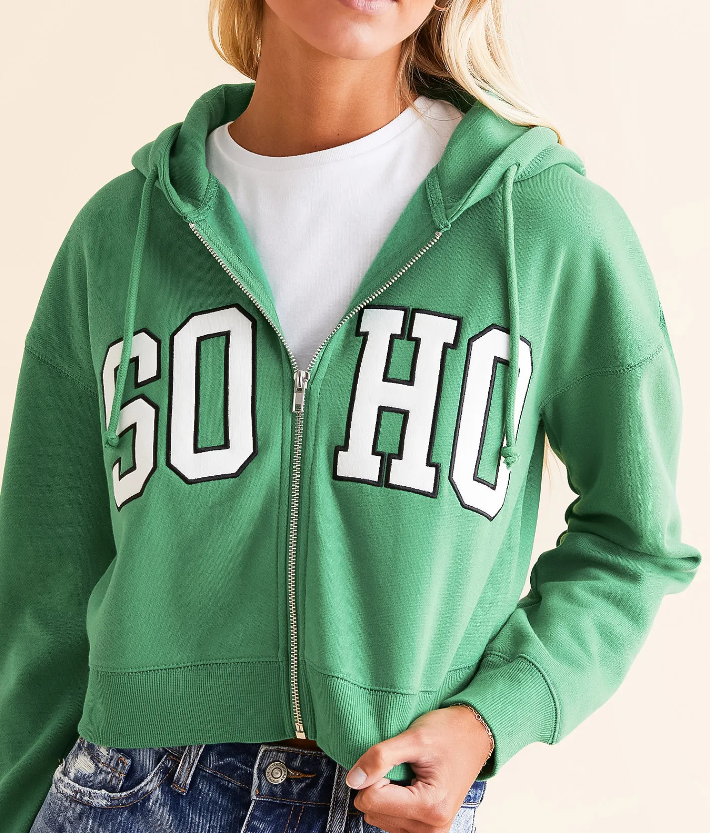 Tops | FITZ + EDDI SOHO Zip Front Cropped Hoodie Leprechaun