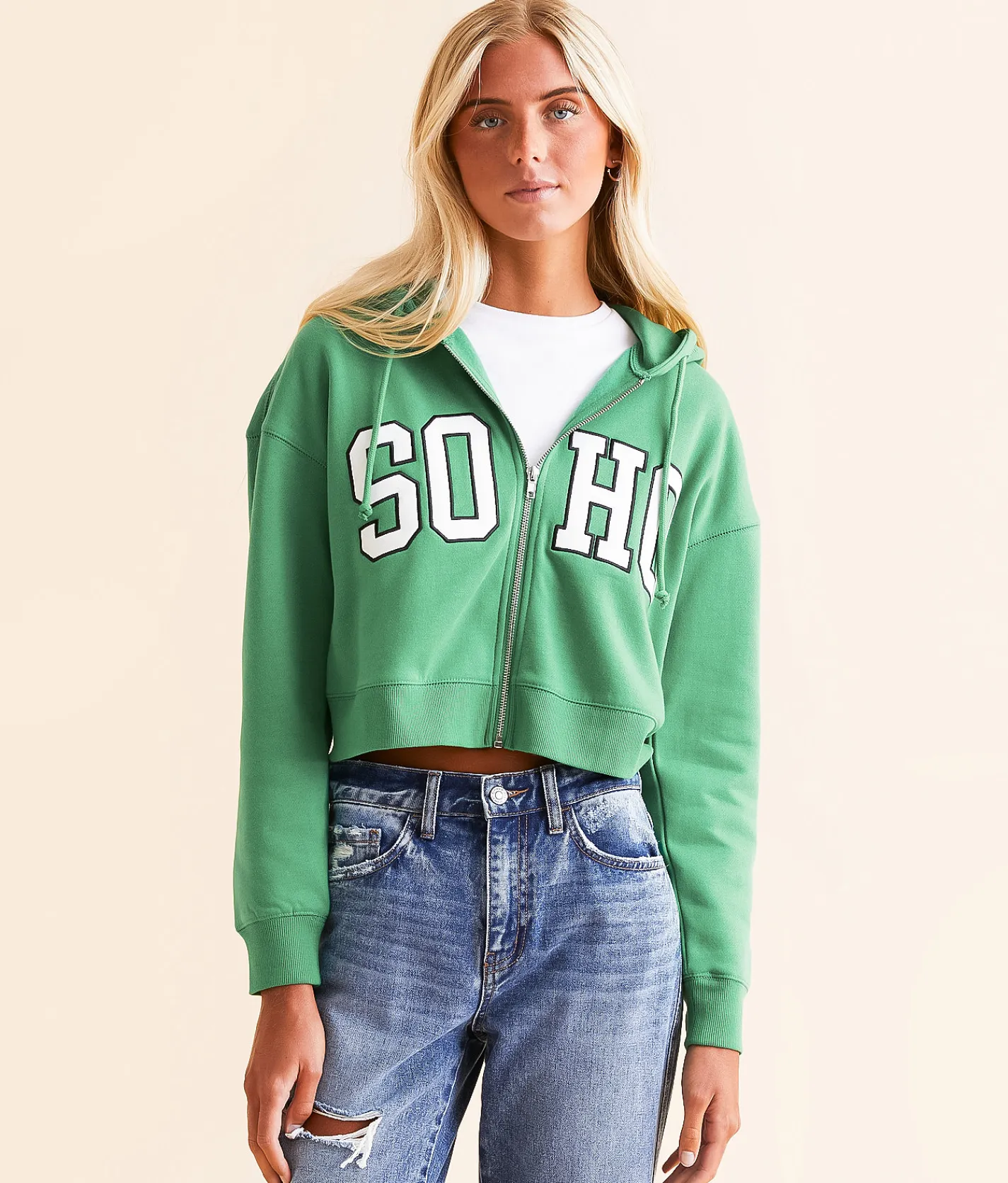 Tops | FITZ + EDDI SOHO Zip Front Cropped Hoodie Leprechaun