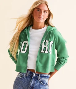 Tops | FITZ + EDDI SOHO Zip Front Cropped Hoodie Leprechaun