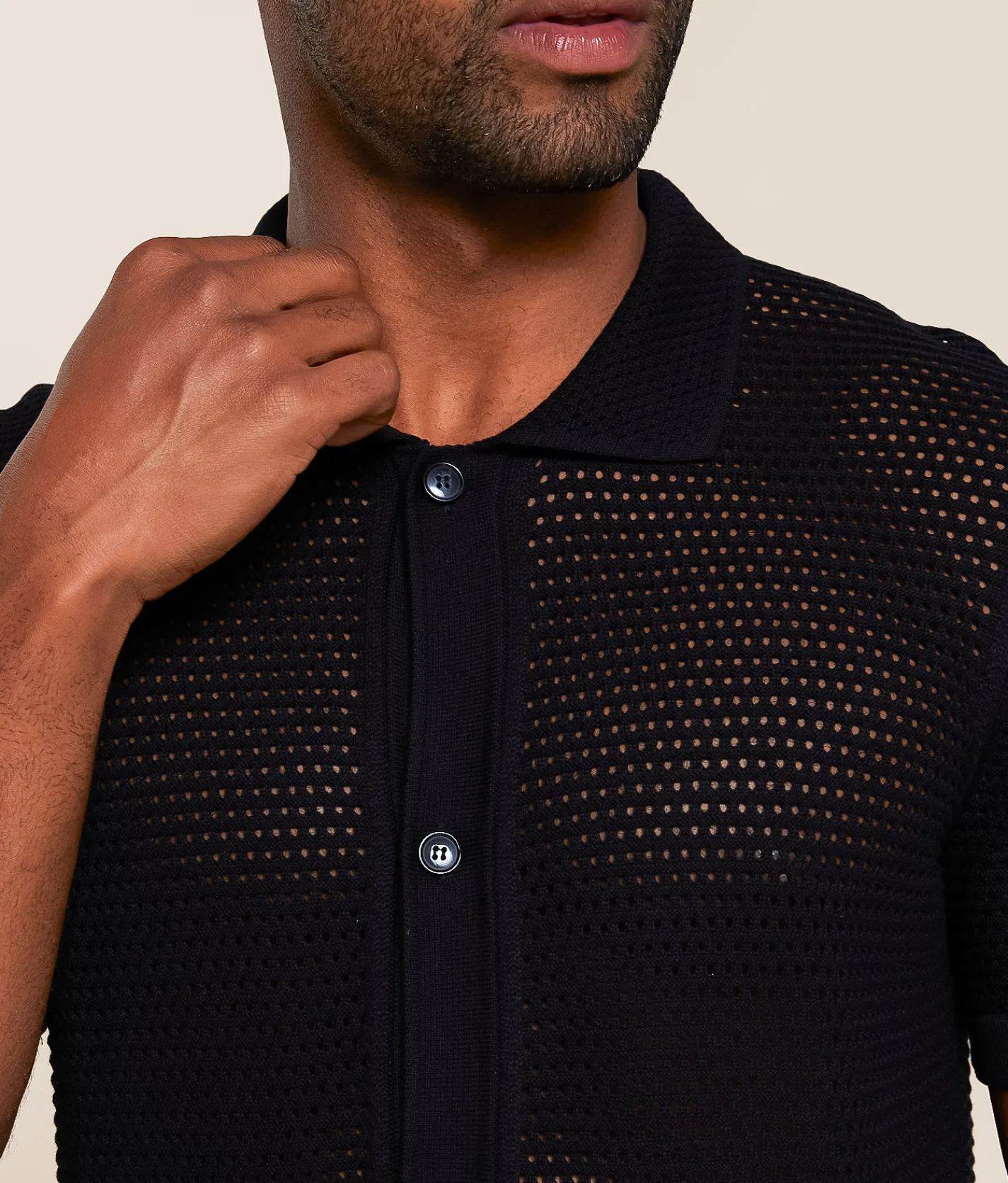 Tops | Eight X Solid Open Weave Shirt Black