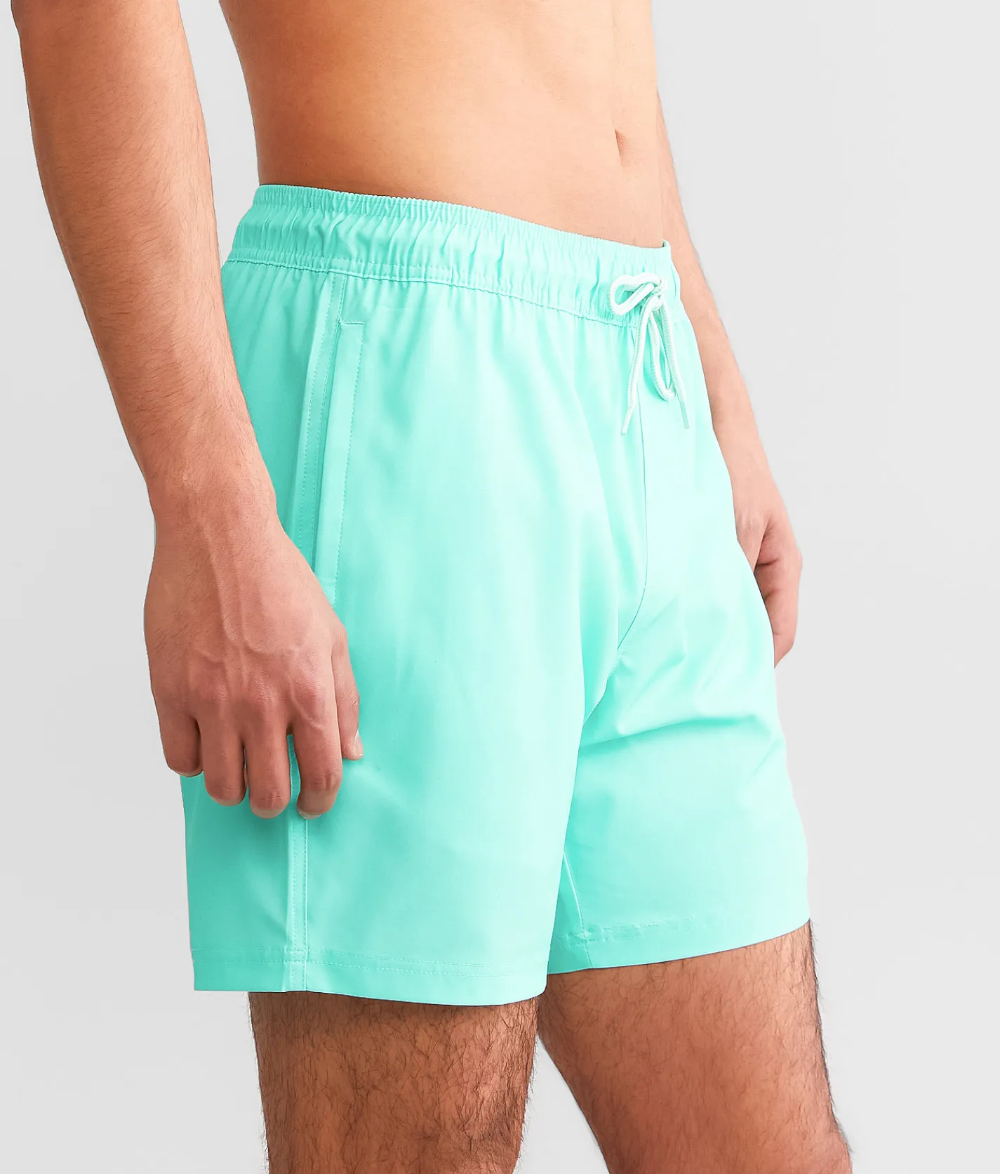 Bottoms|Swimwear | Departwest Solid Stretch Swim Trunks Bright Teal