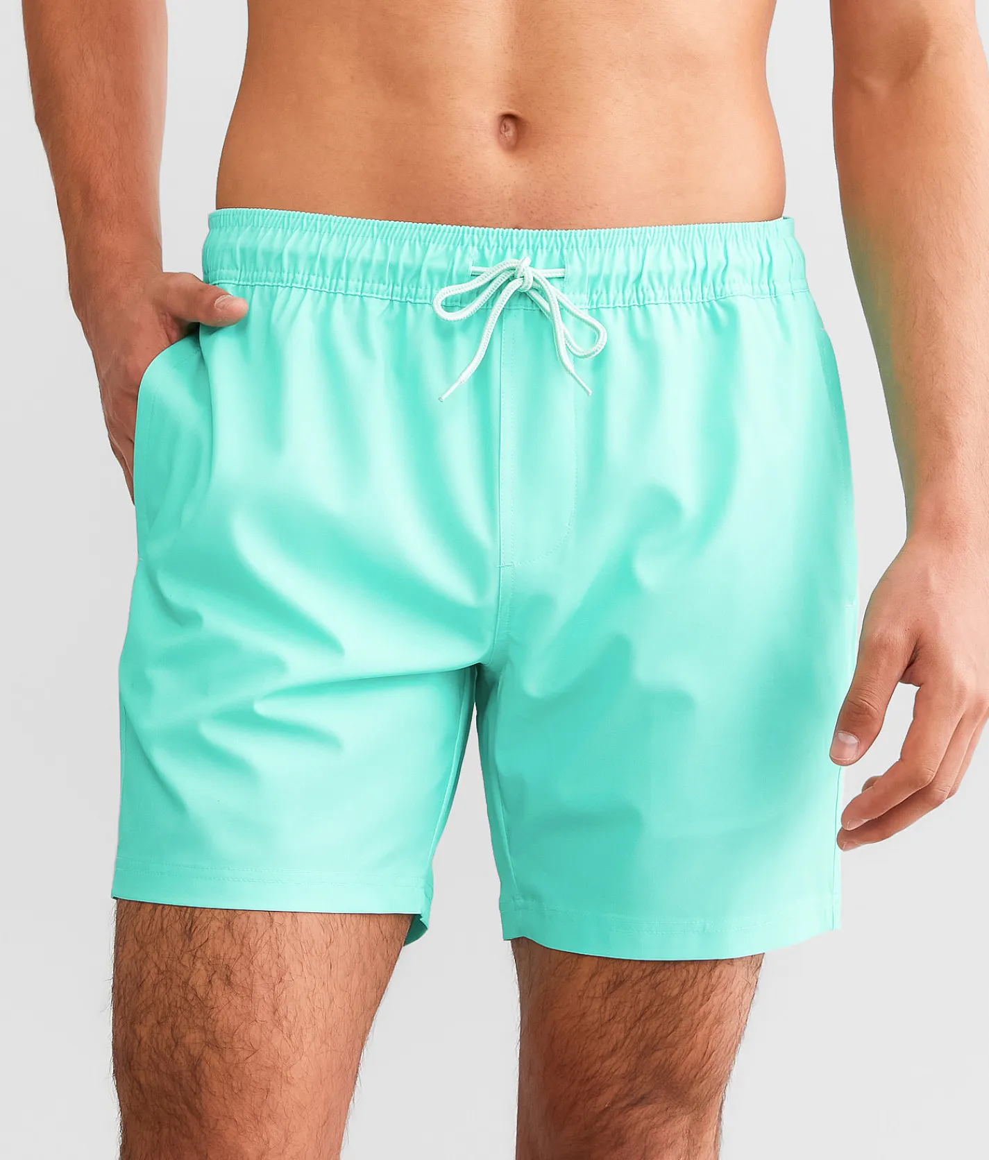 Bottoms|Swimwear | Departwest Solid Stretch Swim Trunks Bright Teal