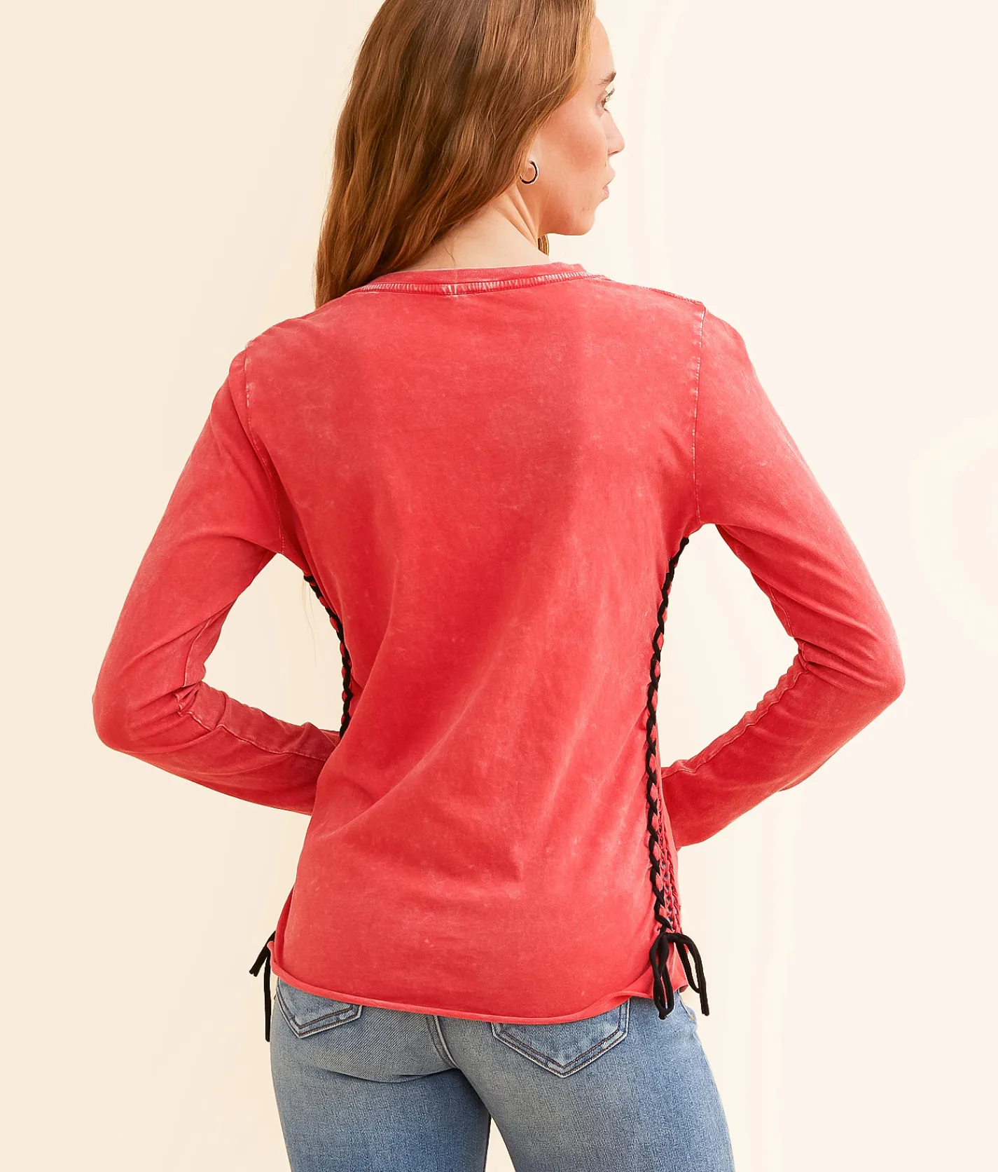 Tops | Affliction Solution Lace-Up Top True Red Lava Wash