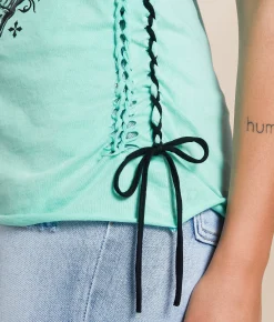 Tops | Affliction Solution Lace-Up T-Shirt Mint Lava Wash