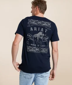 Tops|Graphic T-Shirts | Ariat Southwest Bison T-Shirt New Navy