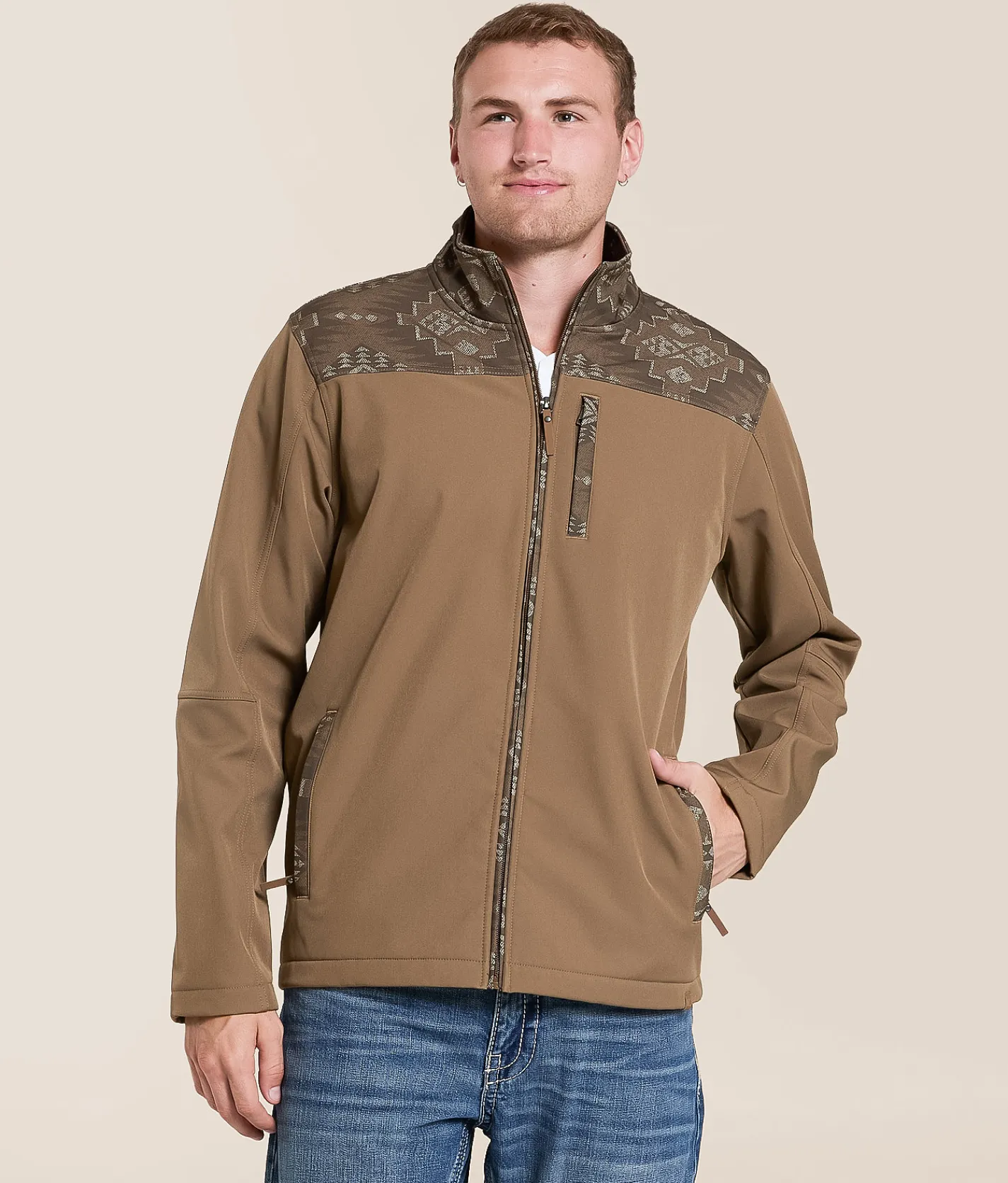 Gentry County Southwestern Color Block Softshell Jacket Shitake Discount