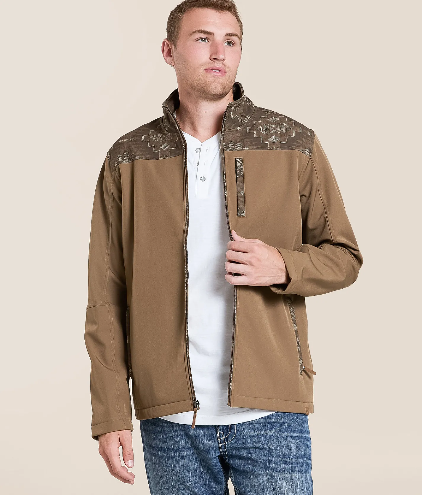 Gentry County Southwestern Color Block Softshell Jacket Shitake Discount