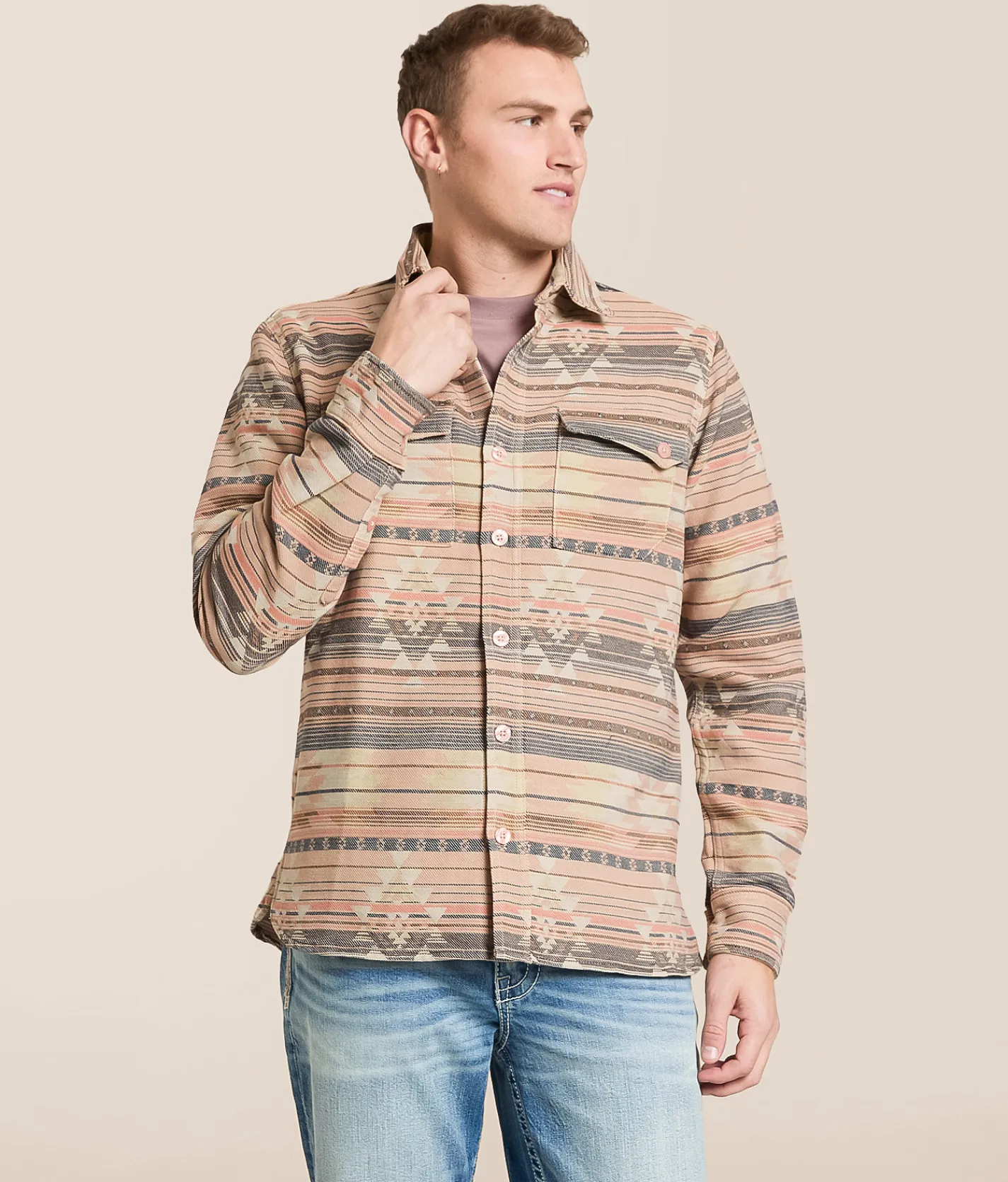 Tops | MEK Southwestern Flannel Shirt Khaki