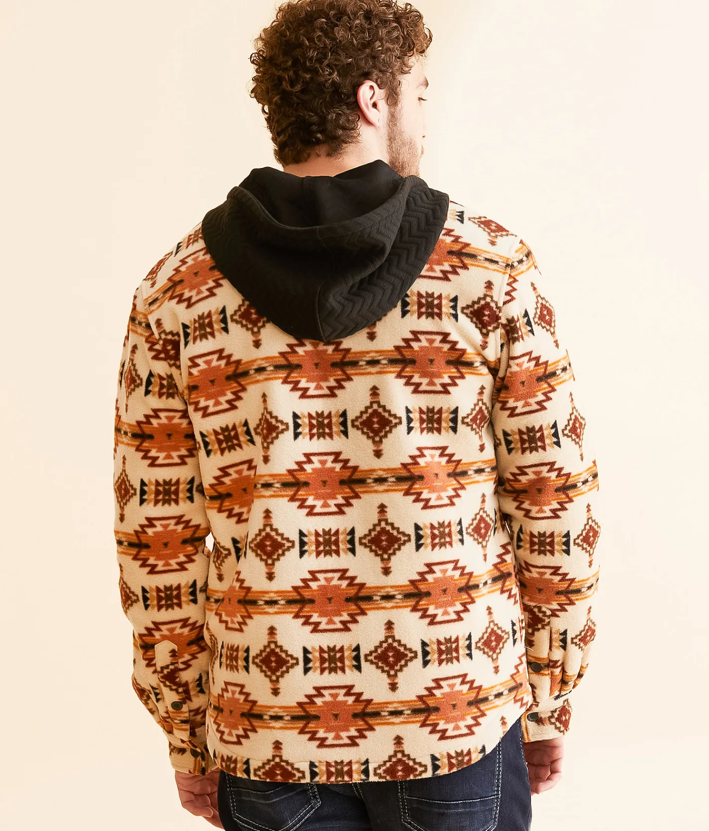 Departwest Southwestern Fleece Hooded Shacket Oatmeal