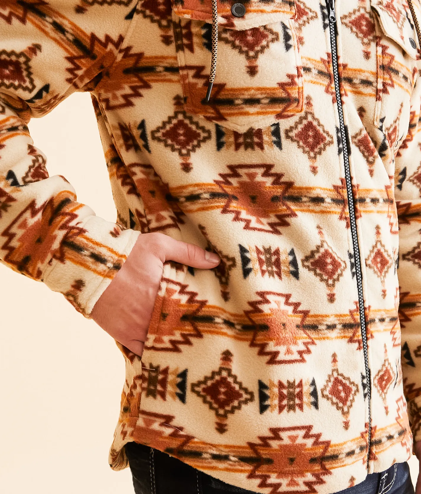 Departwest Southwestern Fleece Hooded Shacket Oatmeal