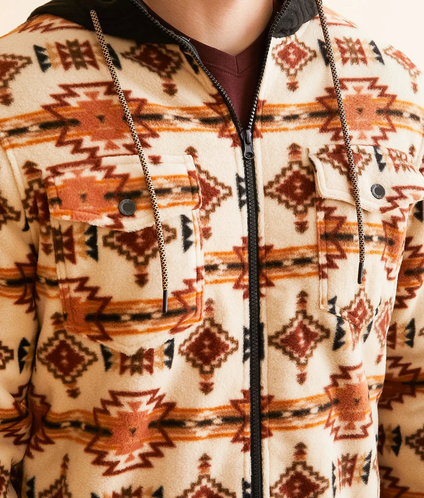 Departwest Southwestern Fleece Hooded Shacket Oatmeal