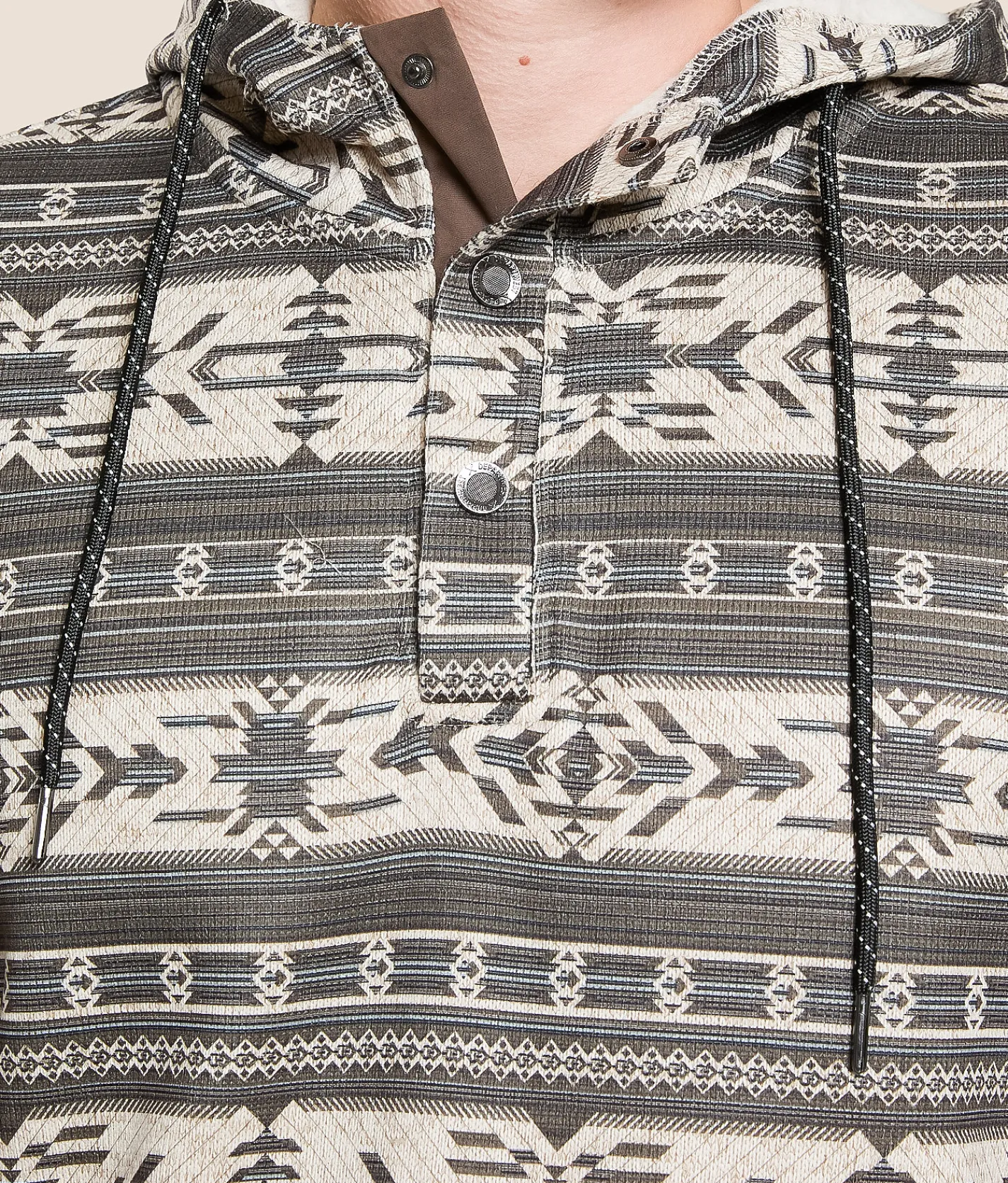 Departwest Southwestern Hooded Henley Sweatshirt Slate Black Clearance