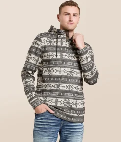 Departwest Southwestern Hooded Henley Sweatshirt Slate Black Clearance