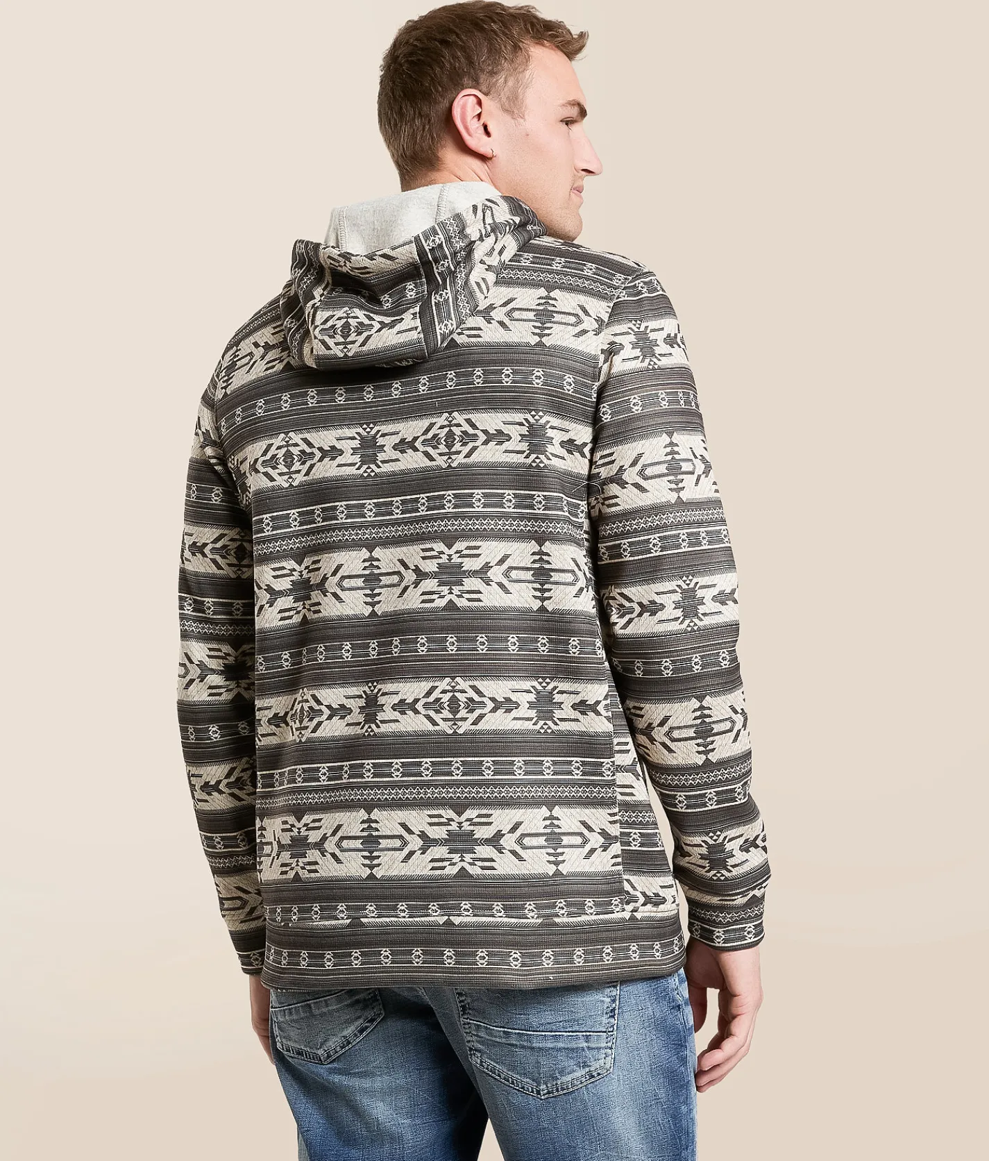 Departwest Southwestern Hooded Henley Sweatshirt Slate Black Clearance