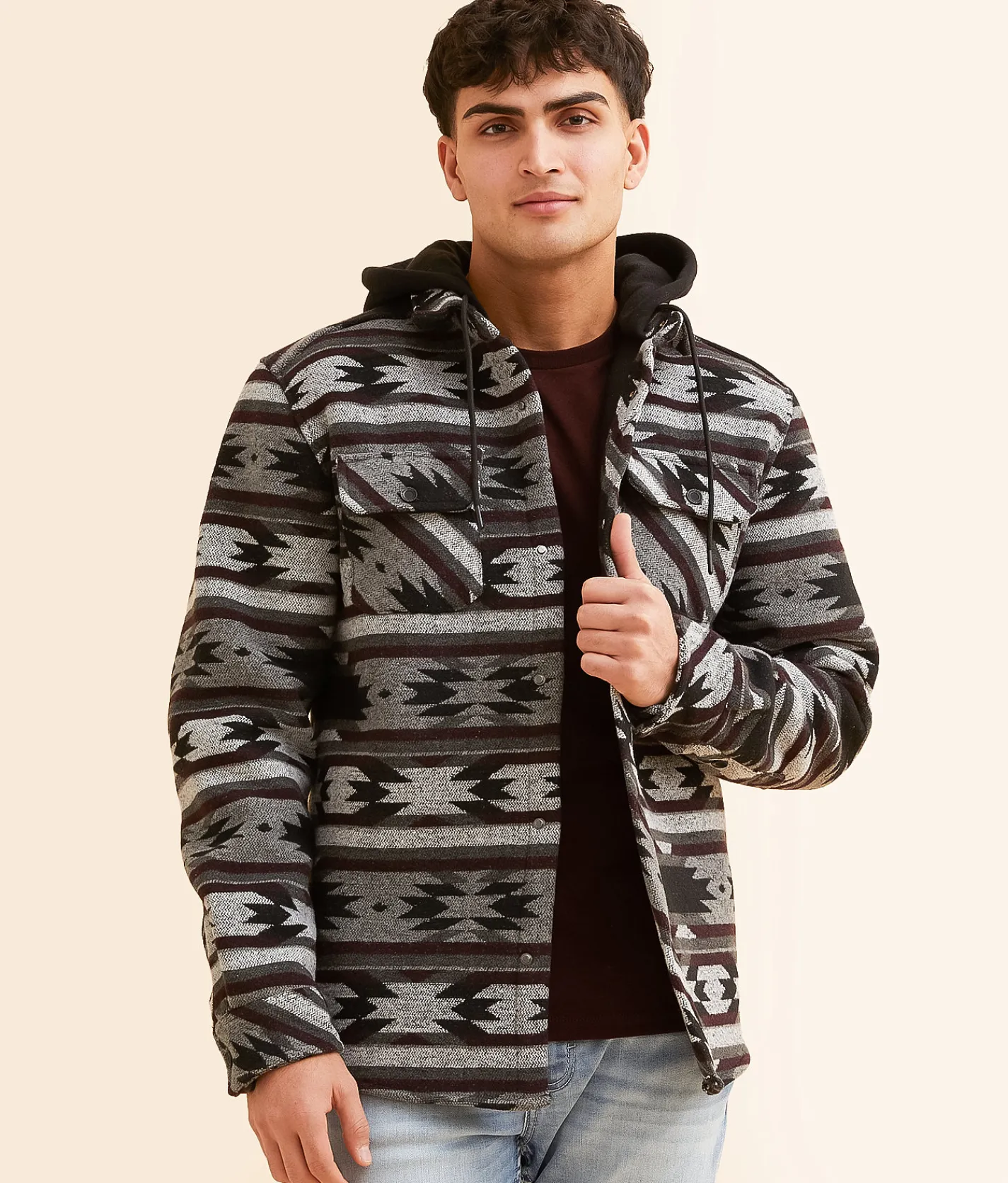 Departwest Southwestern Hooded Shacket Grey Best