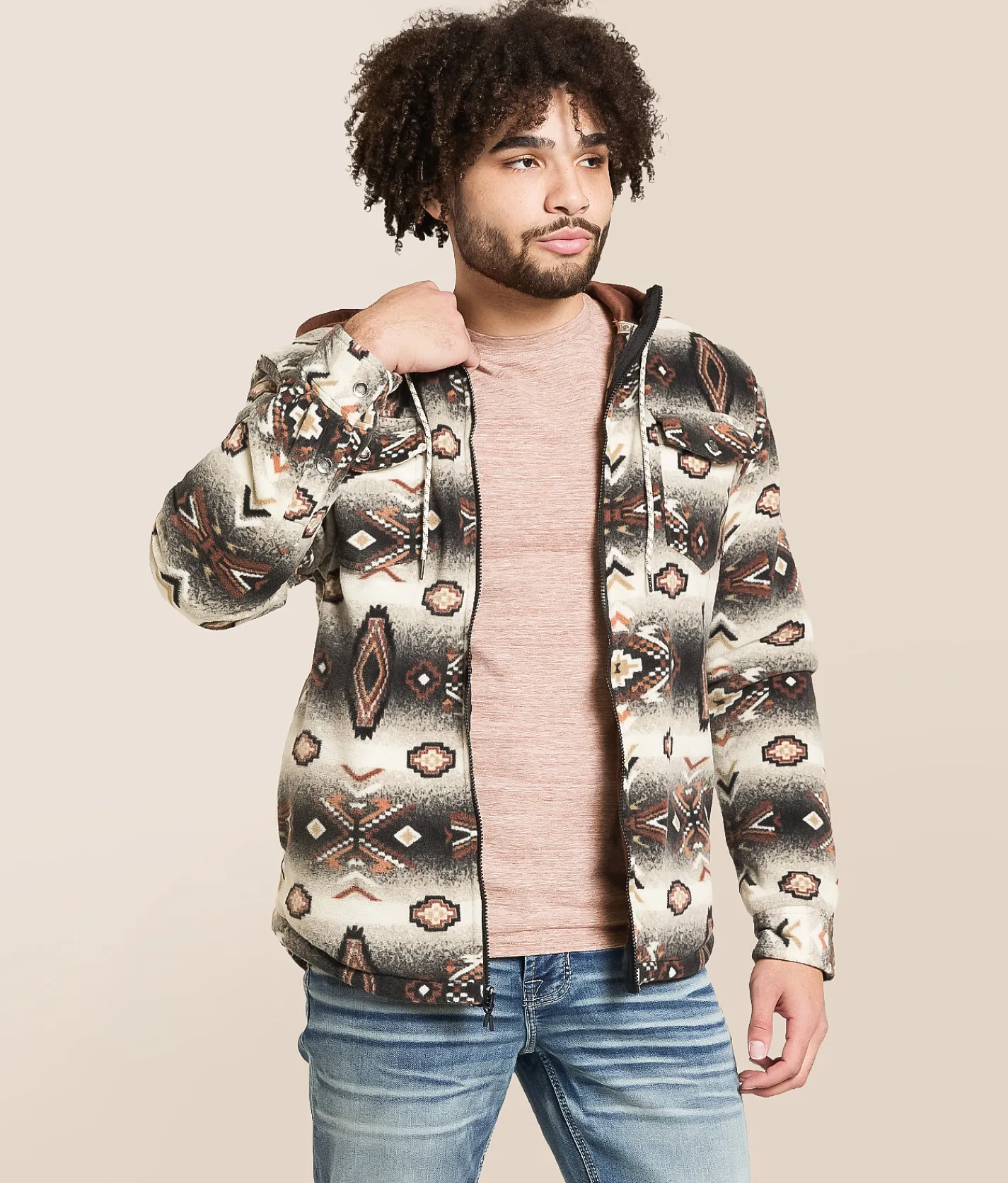 Departwest Southwestern Hooded Shacket Cream Hot