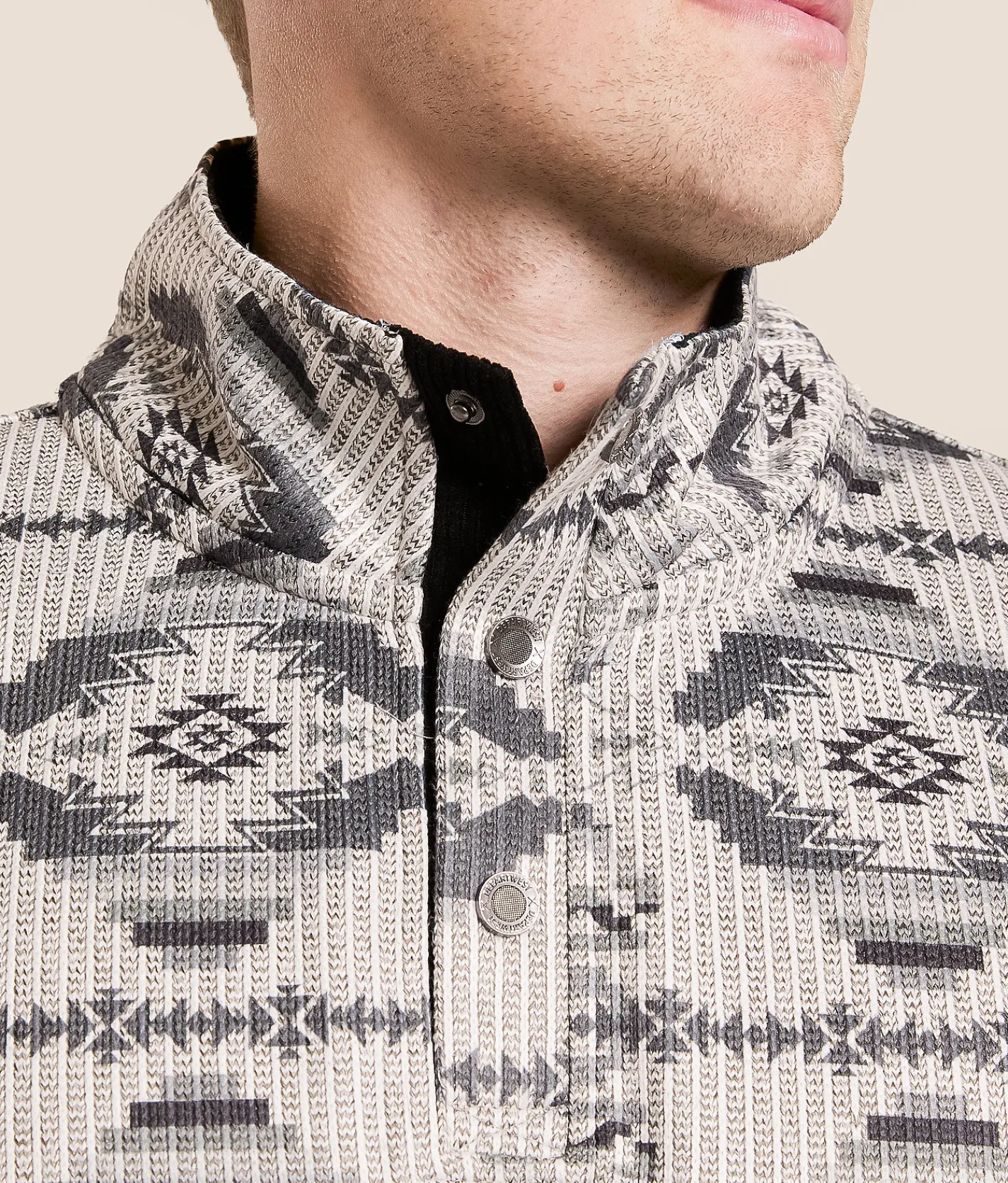 Tops | Departwest Southwestern Print Quarter Snap Pullover Grey Black