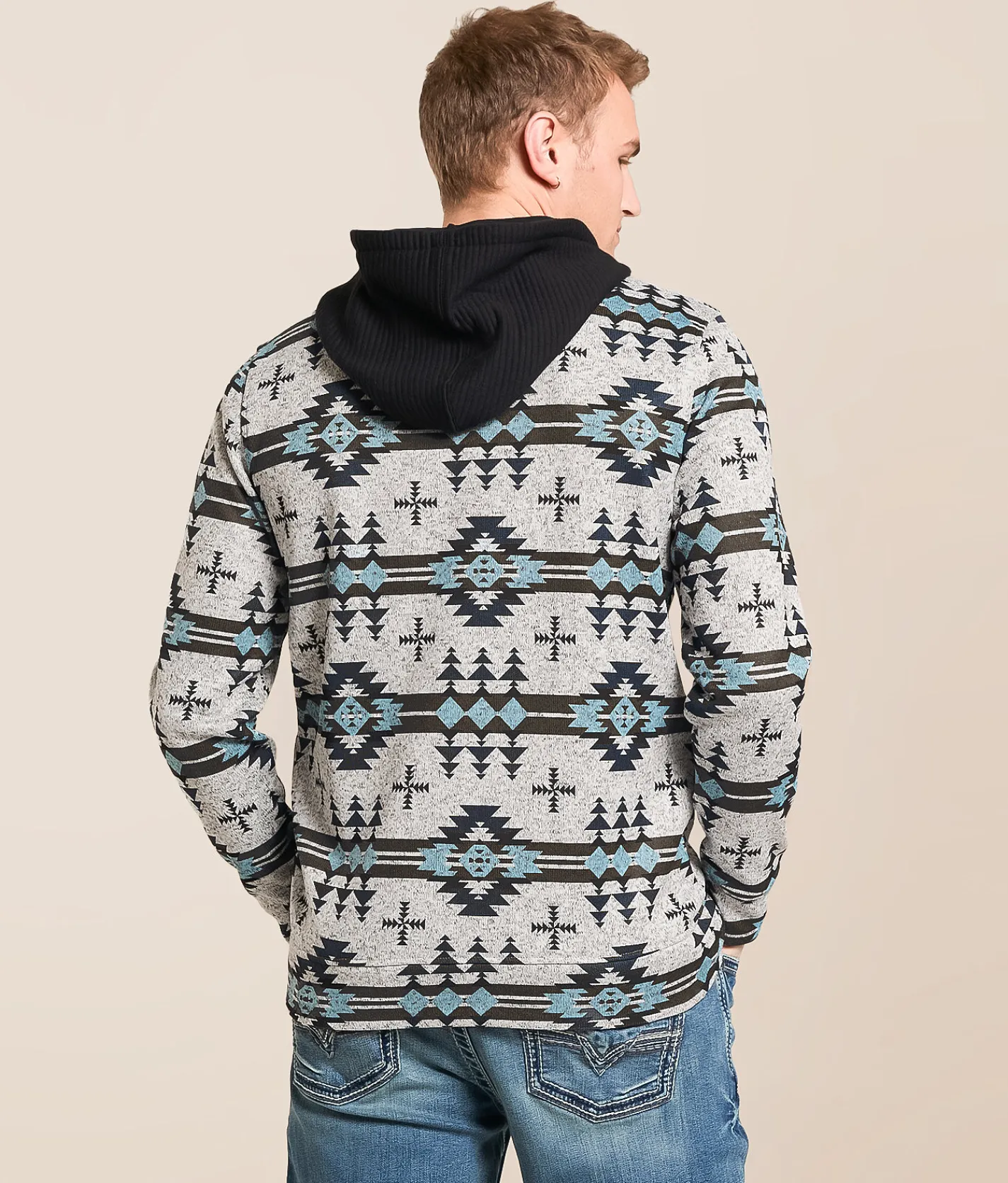 Departwest Southwestern Quarter Zip Hooded Sweatshirt Ombre Blue Clearance