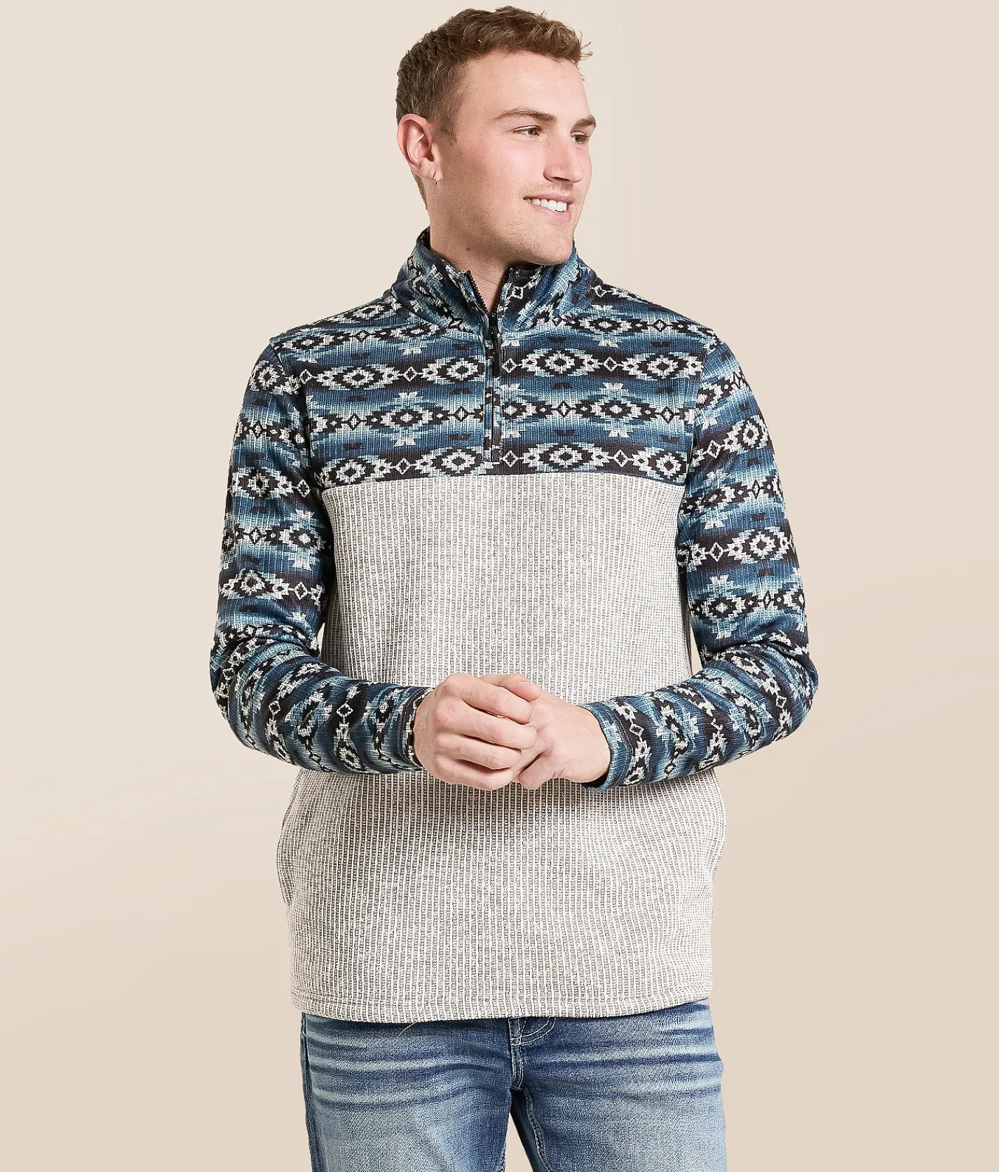 Tops | Departwest Southwestern Quarter Zip Pullover Stargazer