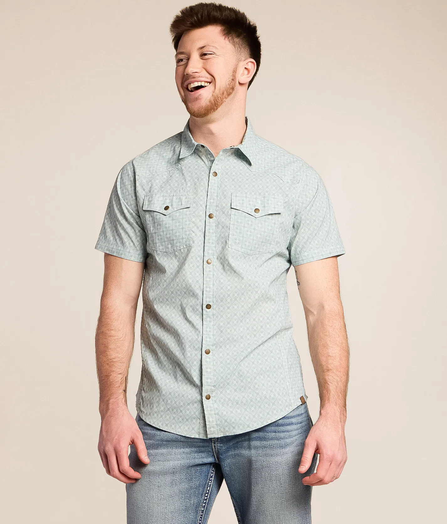 Tops | Gentry County Southwestern Standard Performance Shirt Light Blue White