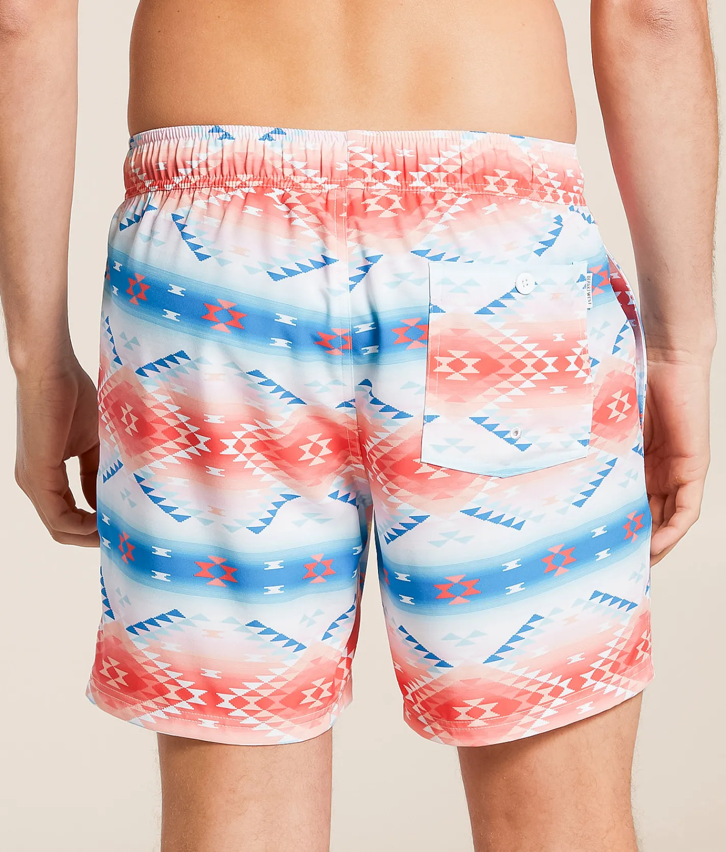 Bottoms|Swimwear | Departwest Southwestern Stretch Swim Trunks White Blue Coral