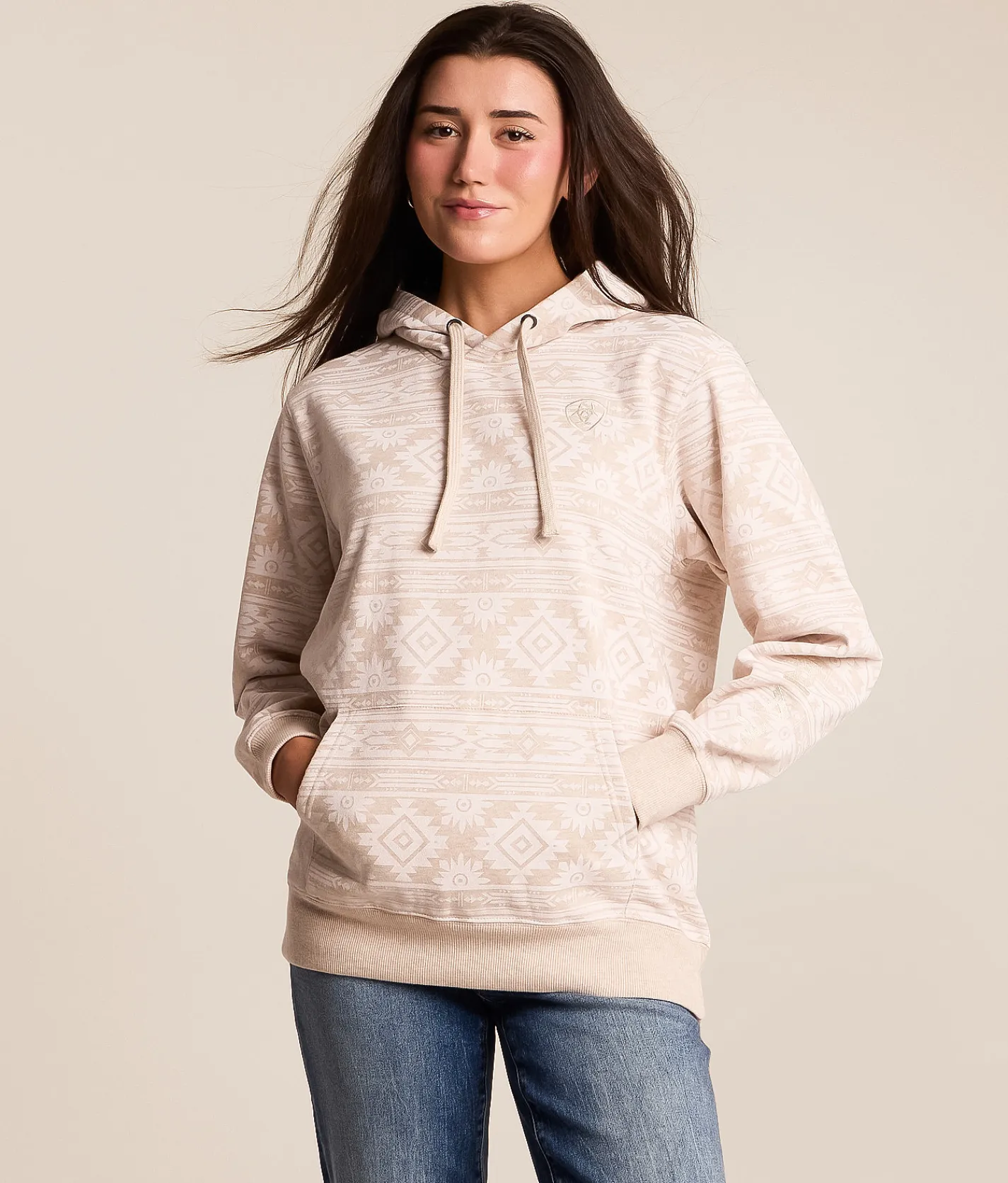 Tops | Ariat Southwest Hooded Sweatshirt Khaki Heather