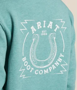 Ariat Southwest Horseshoe Hooded Sweatshirt Teal Heather New