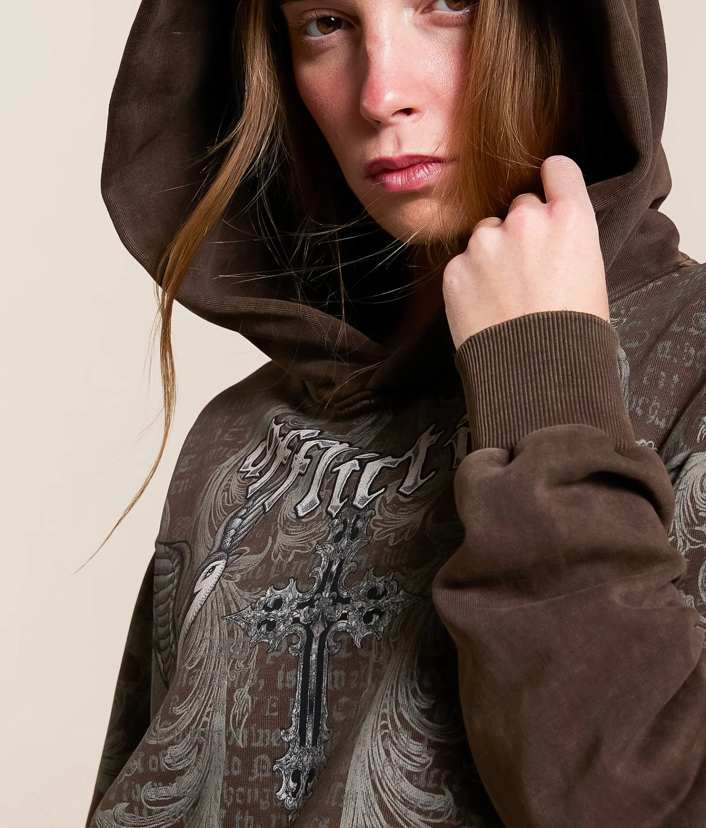 Tops | Affliction Sparrow Hooded Sweatshirt Dk Brown Lava Wash