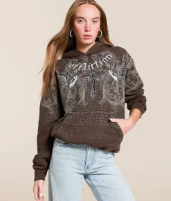 Tops | Affliction Sparrow Hooded Sweatshirt Dk Brown Lava Wash