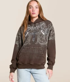 Tops | Affliction Sparrow Hooded Sweatshirt Dk Brown Lava Wash