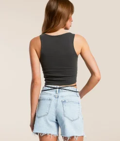 Affliction Speed Trails Cut-Out Cropped Tank Top Dk Charcoal Pigment Dye Online
