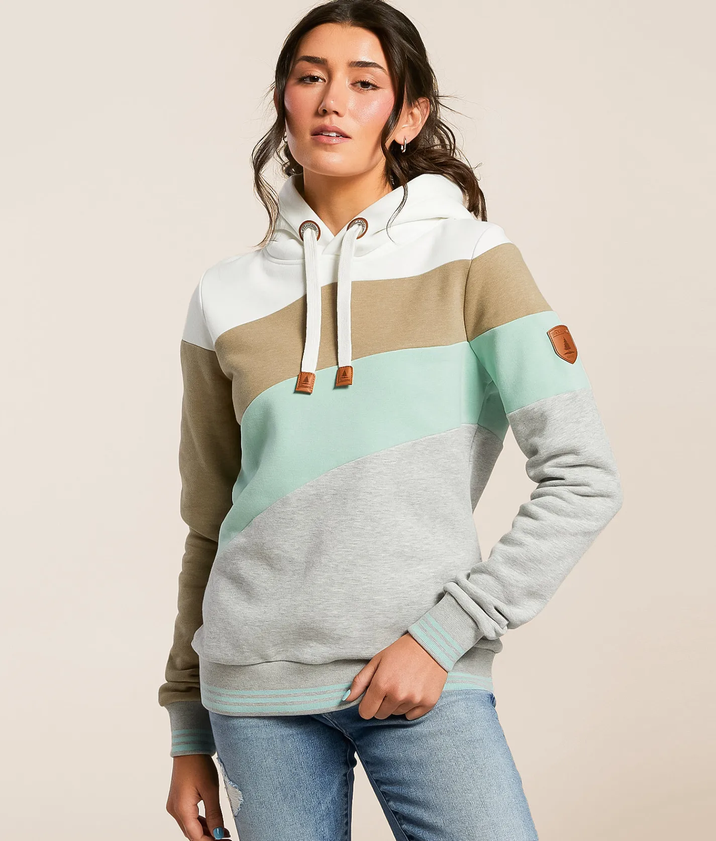 Tops | Wanakome Spira Color Block Hooded Sweatshirt Spearmint Mix