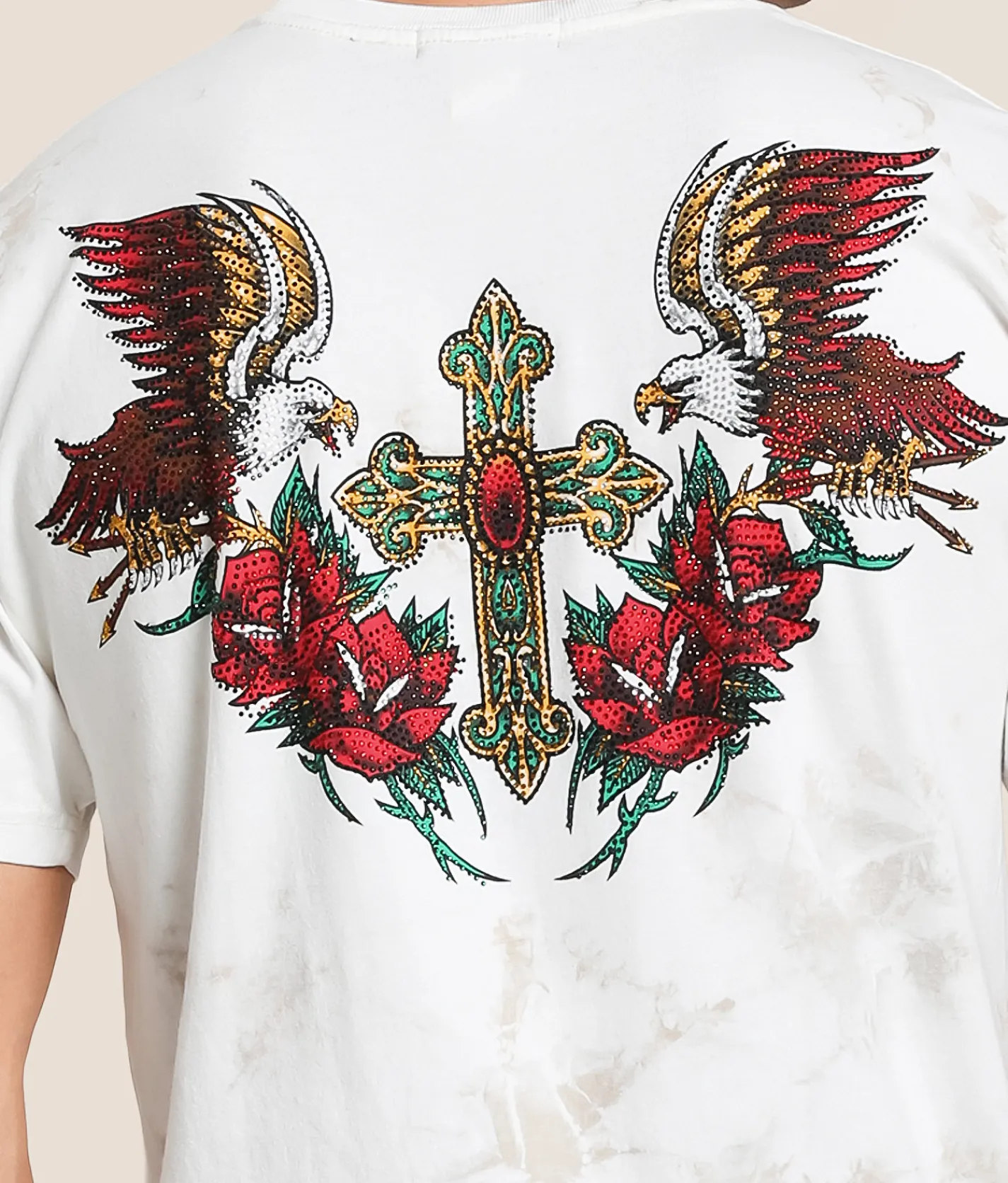 Affliction Spirit & Pride T-Shirt Tan White Crystal Wash Hot