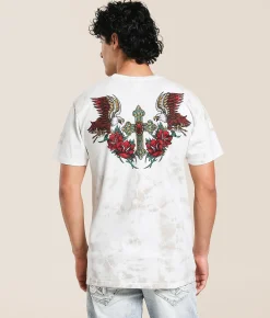 Affliction Spirit & Pride T-Shirt Tan White Crystal Wash Hot