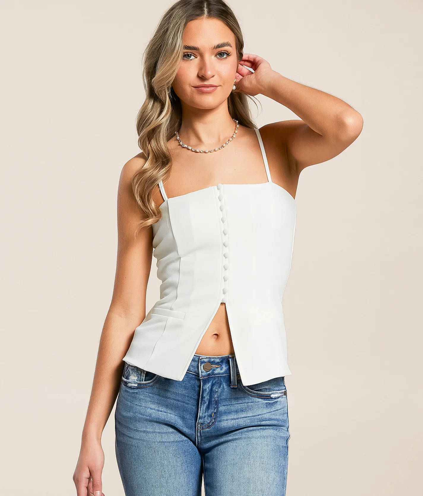 Willow & Root Split Front Tank Top White Online