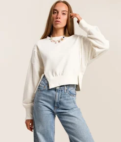 Tops | FITZ + EDDI Split Hem Cropped Pullover Star White