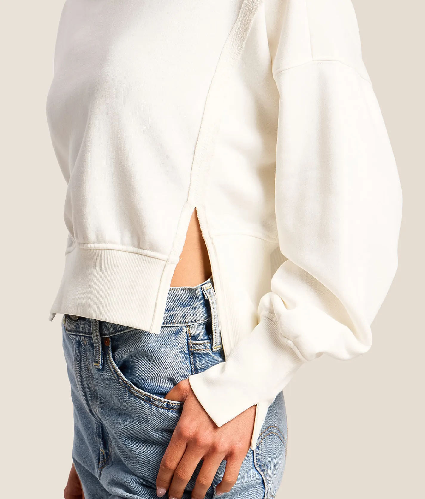 Tops | FITZ + EDDI Split Hem Cropped Pullover Star White