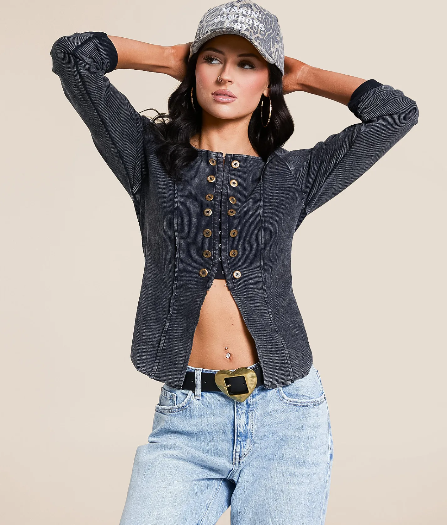 Tops | Gilded Intent Split Hem Top Washed Black