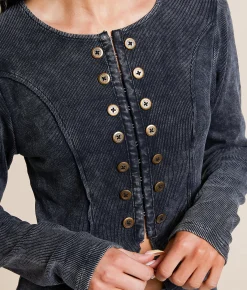 Tops | Gilded Intent Split Hem Top Washed Black