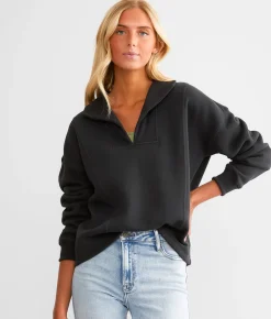 Tops | White Crow Split Neck Pullover Black