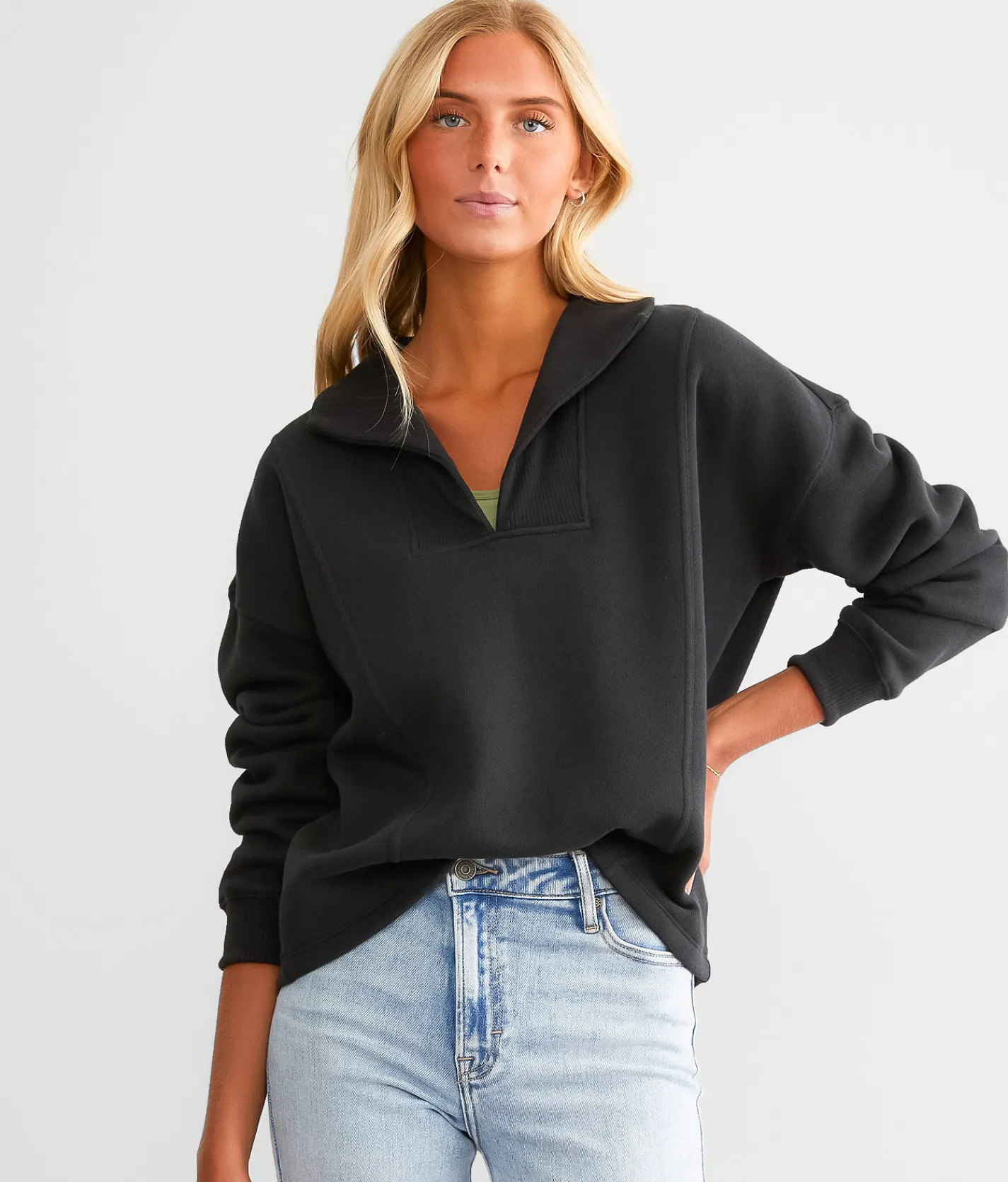 Tops | White Crow Split Neck Pullover Black